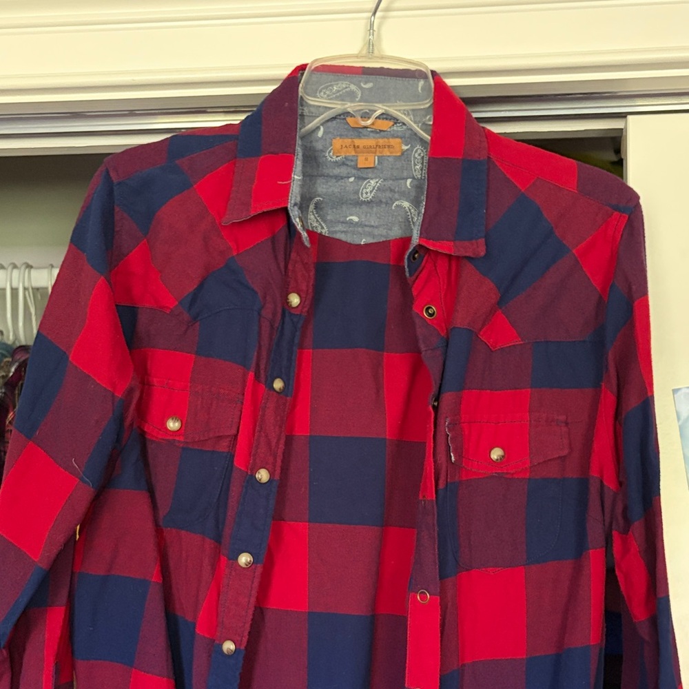 Red and Navy Buffalo Plaid Button-Up Shirt